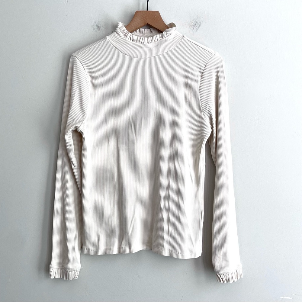 J.Crew Long Sleeve Ribbed Ruffle Neck Top - Picture 3 of 11